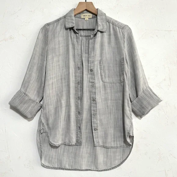 Cloth & Stone Washed Gray Tencel Button-Up Shirt, Hi-Low Hem – XS - Picture 3 of 7